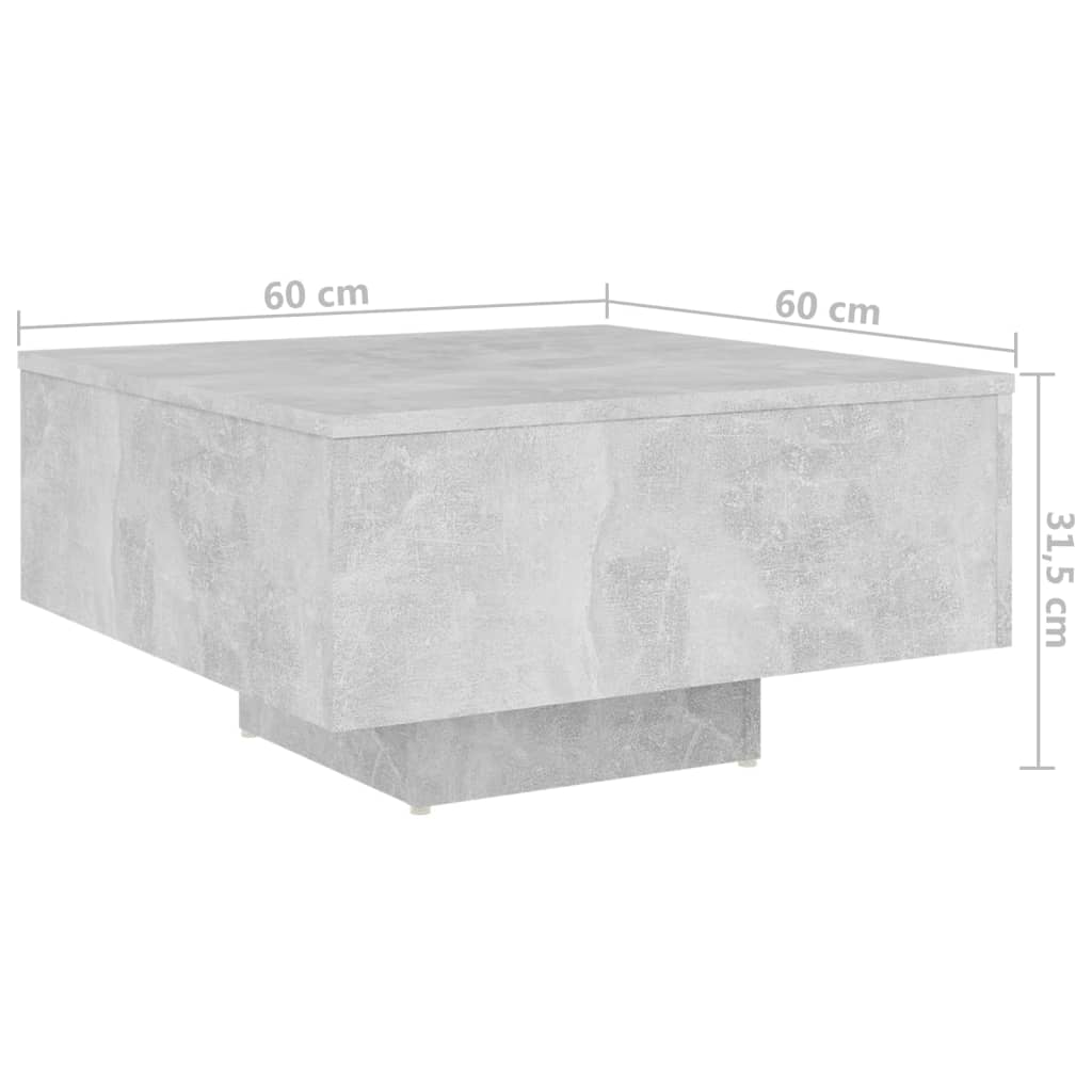 Măsuță de cafea, gri beton, 60x60x31,5 cm, PAL - Lando
