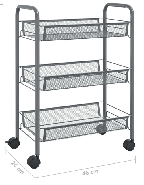 Încărcați imaginea în vizualizatorul Galerie, Cărucior de bucătărie, 3 niveluri, gri, 46x26x64 cm, fier - Lando
