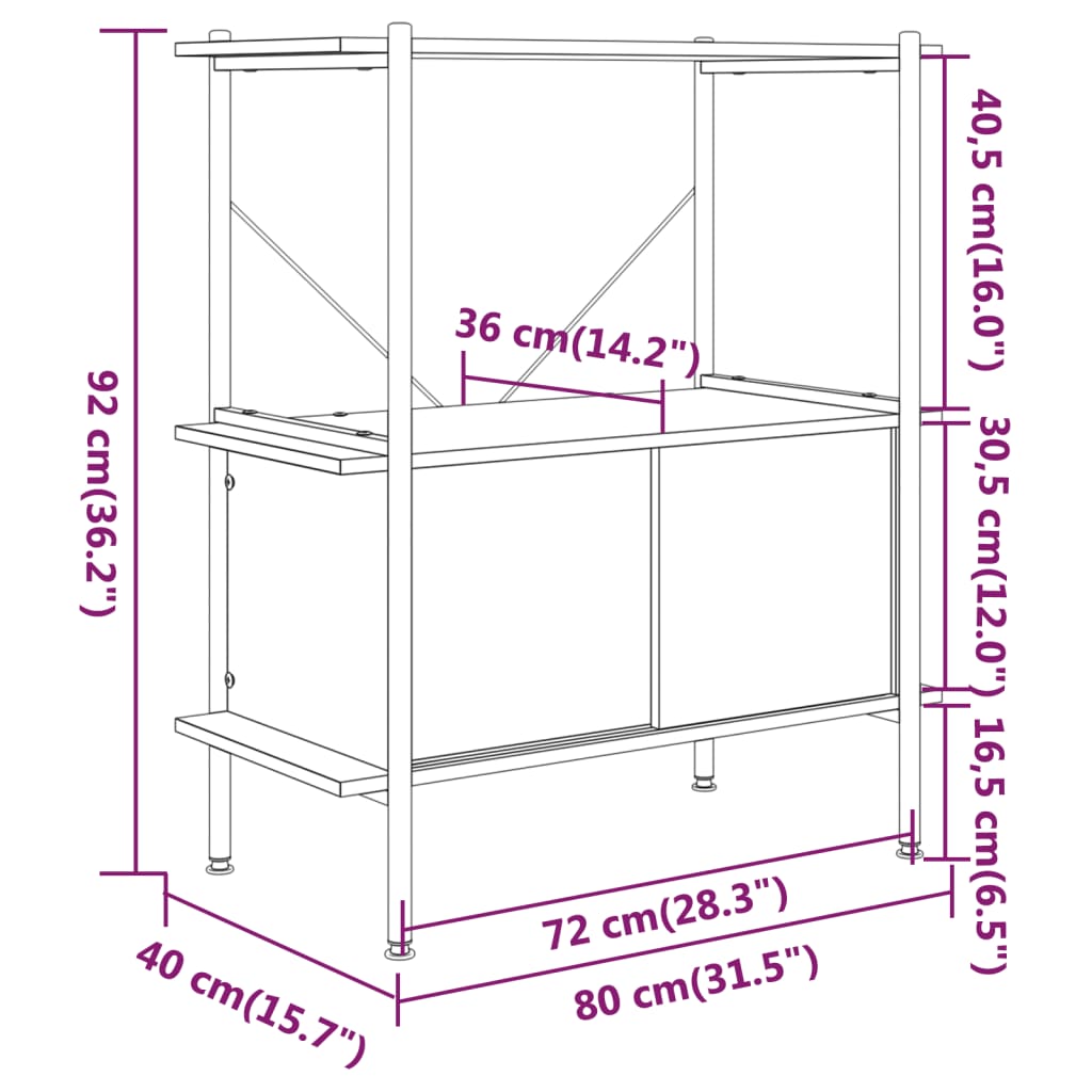 Unitate rafturi cu 3 niveluri și dulap, 80x40x92 cm, oțel/ lemn - Lando