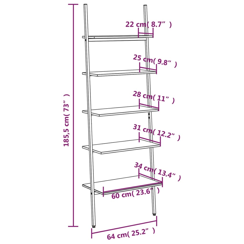 Raft înclinat cu 5 niveluri, negru, 64x34x185,5 cm Lando - Lando