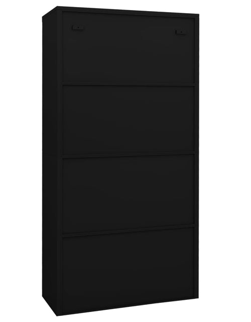 Încărcați imaginea în vizualizatorul Galerie, Dulap de birou, negru, 90x40x180 cm, oțel/sticlă securizată - Lando
