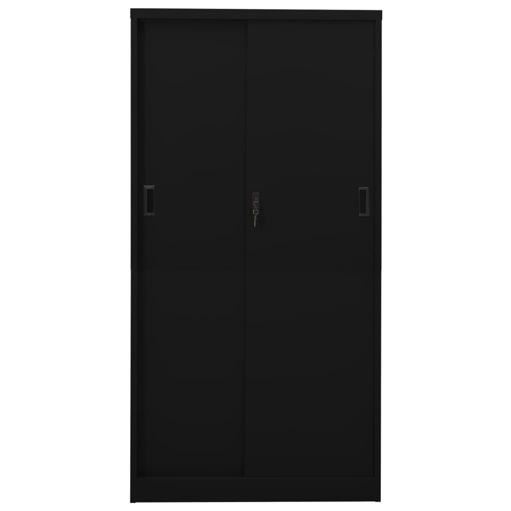 Dulap de birou cu ușă glisantă, negru, 90x40x180 cm, oțel - Lando
