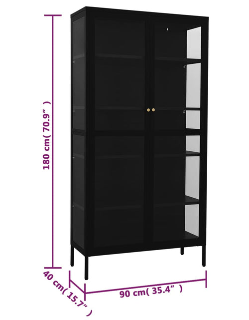Загрузите изображение в средство просмотра галереи, Vitrină, negru, 90x40x180 cm, oțel și sticlă securizată - Lando
