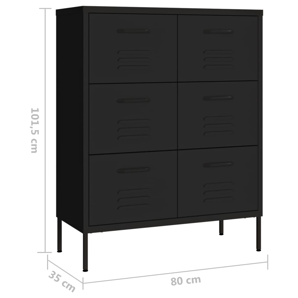 Dulap cu sertare, negru, 80x35x101,5 cm, oțel - Lando