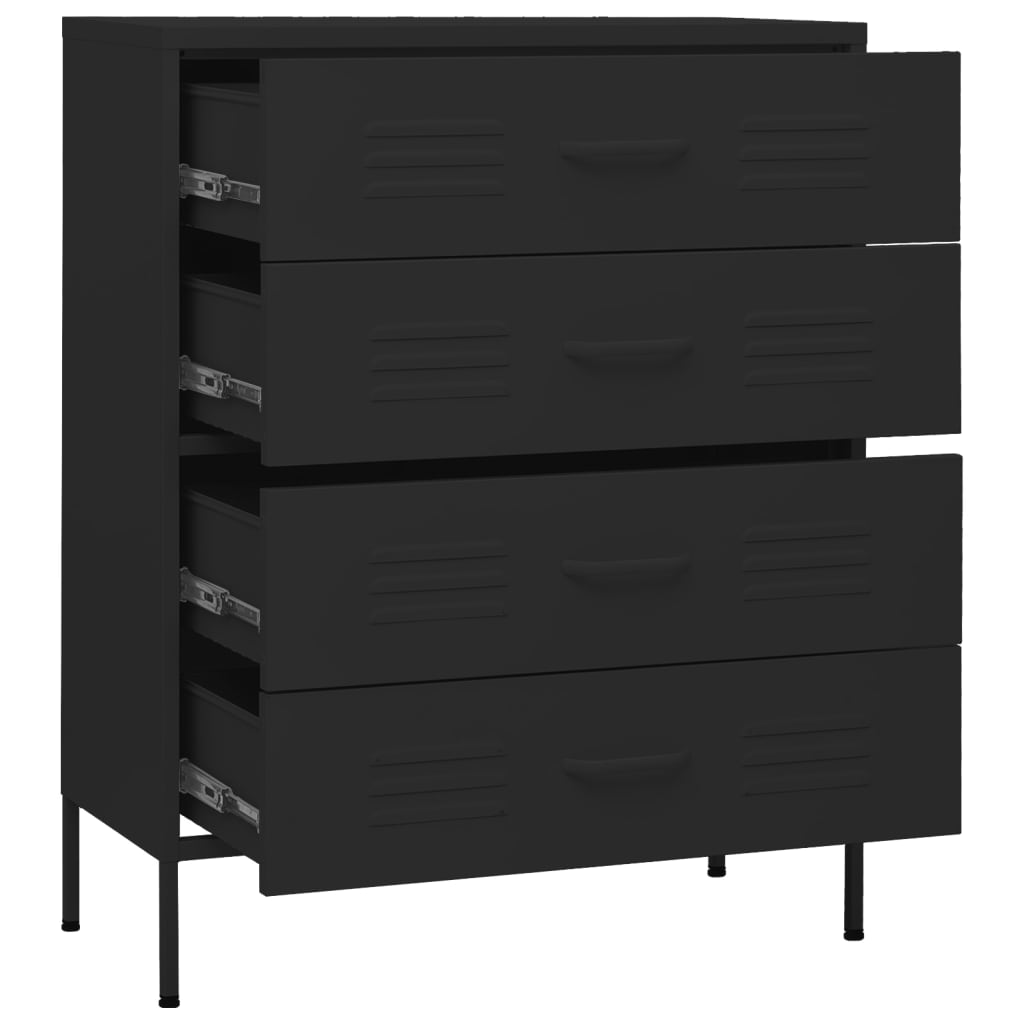 Comodă cu sertare, negru, 80x35x101,5 cm, oțel - Lando