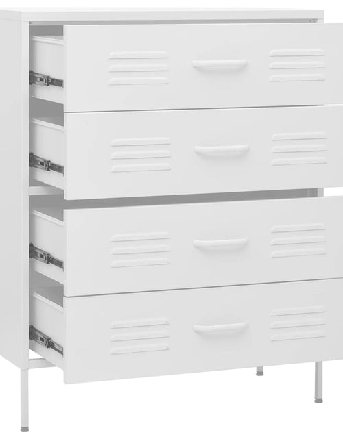 Загрузите изображение в средство просмотра галереи, Comodă cu sertare, alb, 80x35x101,5 cm, oțel - Lando
