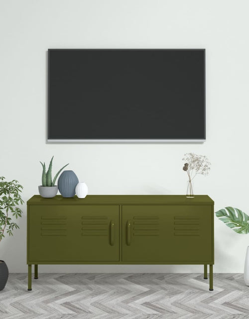 Încărcați imaginea în vizualizatorul Galerie, Comodă TV, verde măsliniu, 105x35x50 cm, oțel - Lando
