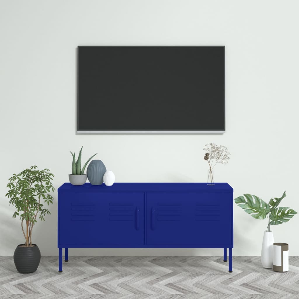 Comodă TV, bleumarin, 105x35x50 cm, oțel - Lando