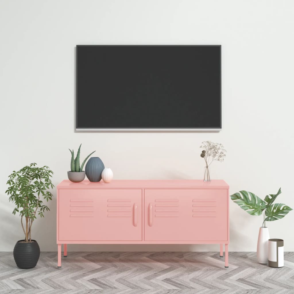 Comodă TV, roz, 105x35x50 cm, oțel - Lando