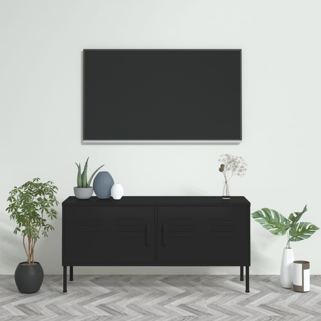 Comodă TV, negru, 105x35x50 cm, oțel - Lando