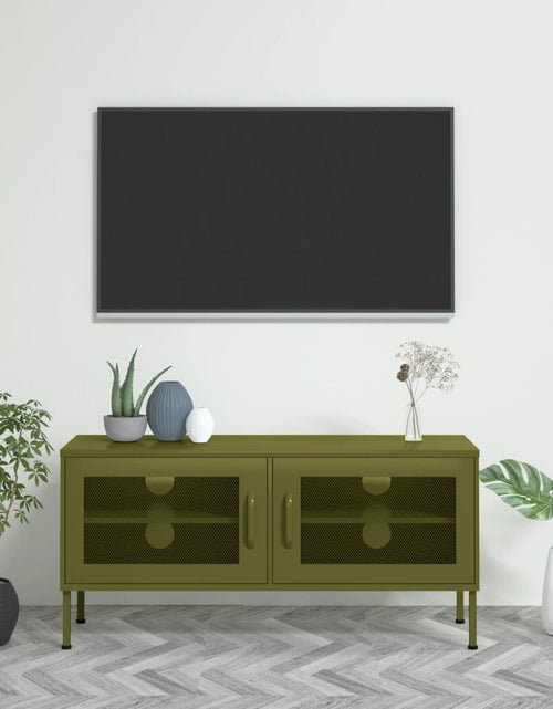 Загрузите изображение в средство просмотра галереи, Comodă TV, verde măsliniu, 105x35x50 cm, oțel Lando - Lando
