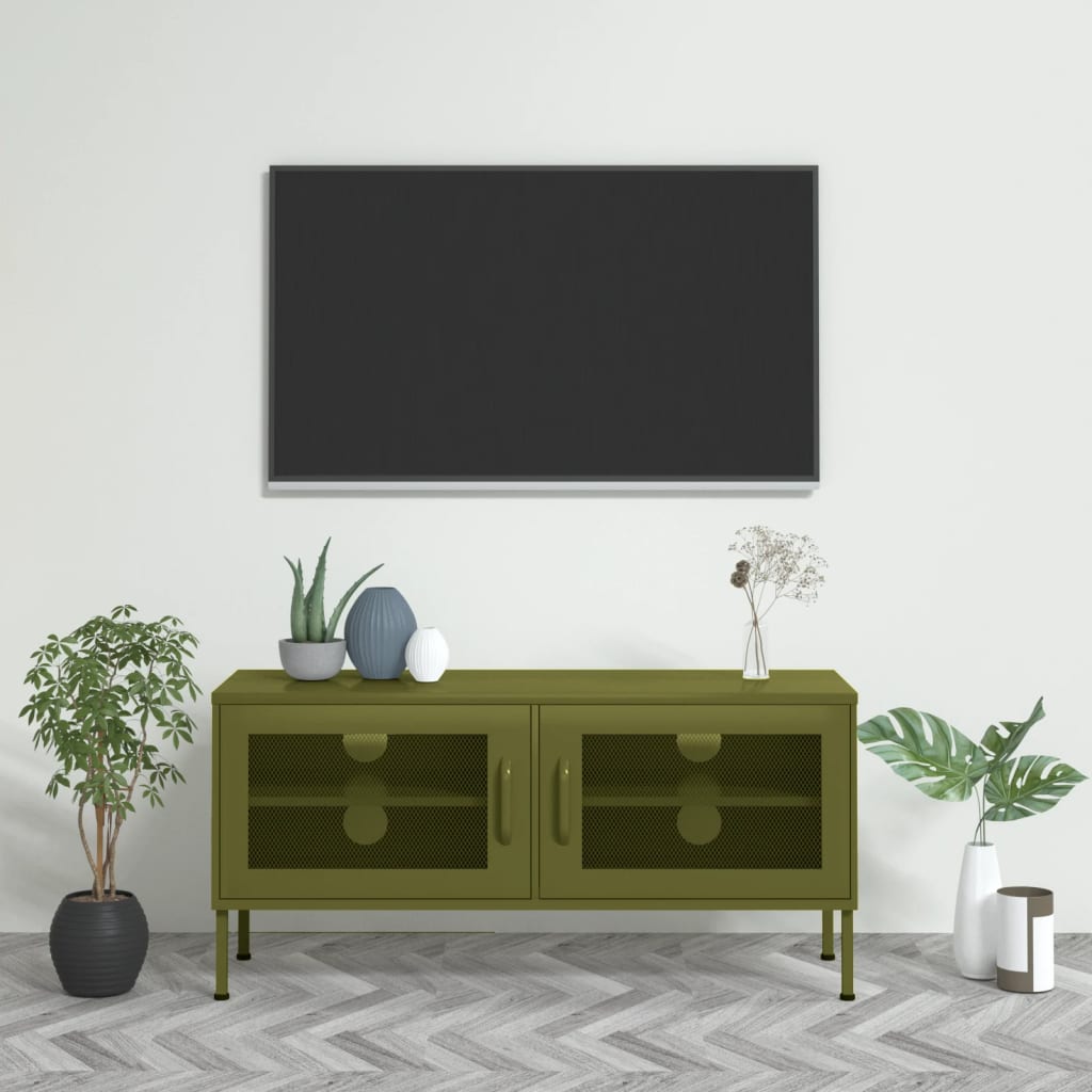 Comodă TV, verde măsliniu, 105x35x50 cm, oțel Lando - Lando