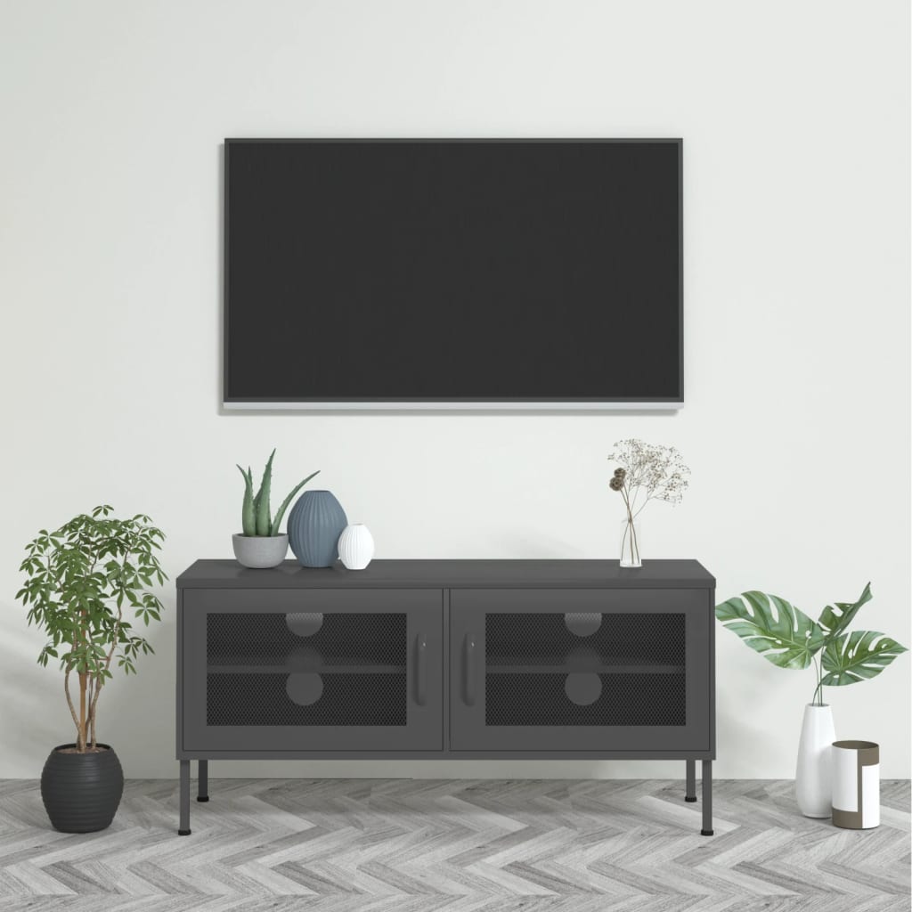 Comodă TV, antracit, 105x35x50 cm, oțel - Lando