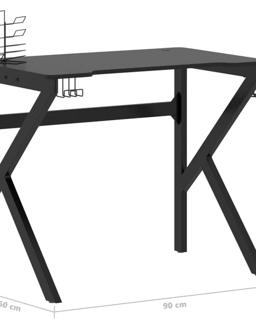 Încărcați imaginea în vizualizatorul Galerie, Birou de gaming cu picioare în formă de K, negru, 90x60x75 cm - Lando
