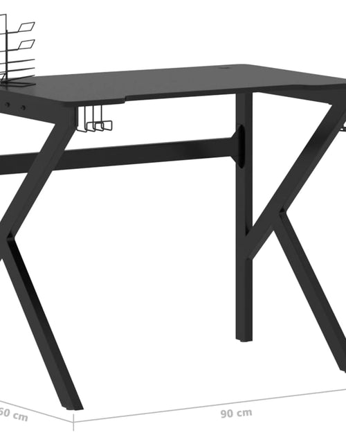 Загрузите изображение в средство просмотра галереи, Birou de gaming cu picioare în formă de K, negru, 90x60x75 cm - Lando
