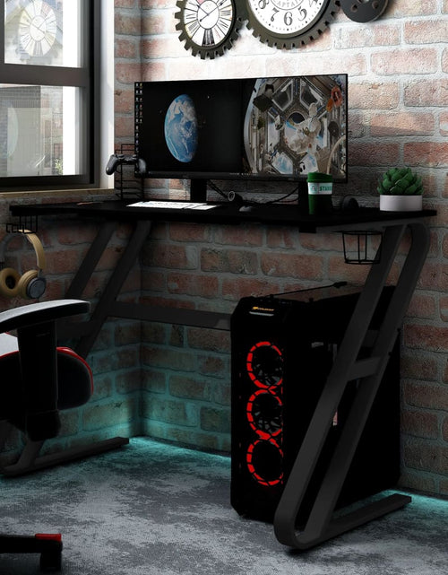 Загрузите изображение в средство просмотра галереи, Birou de gaming cu picioare în formă de ZZ, negru, 90x60x75 cm - Lando
