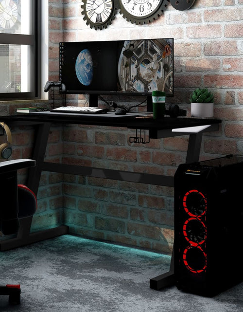 Încărcați imaginea în vizualizatorul Galerie, Birou de gaming LED cu picioare în formă de Z negru 90x60x75 cm - Lando
