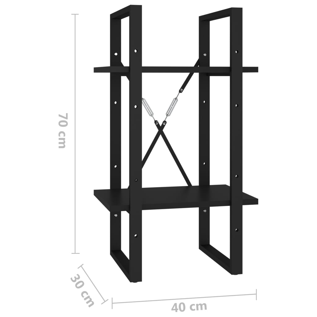 Bibliotecă cu 2 rafturi, negru, 40x30x70 cm, PAL Lando - Lando