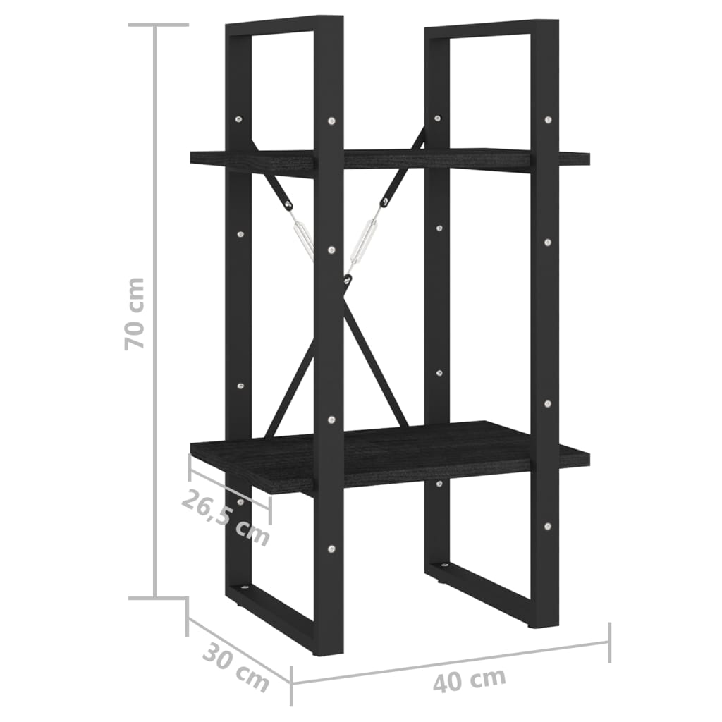 Bibliotecă cu 2 rafturi, negru, 40x30x70 cm, lemn masiv de pin Lando - Lando