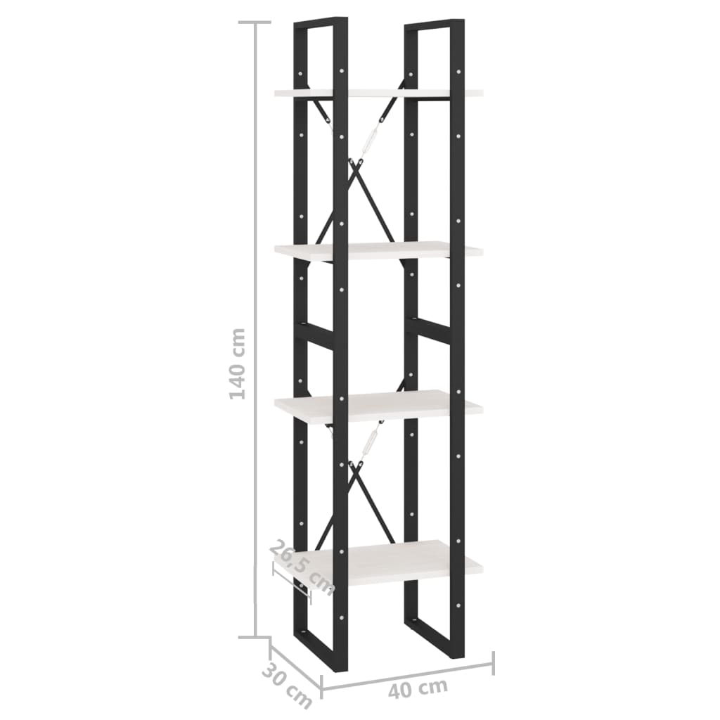 Bibliotecă cu 4 rafturi, alb, 40x30x140 cm, lemn masiv de pin Lando - Lando