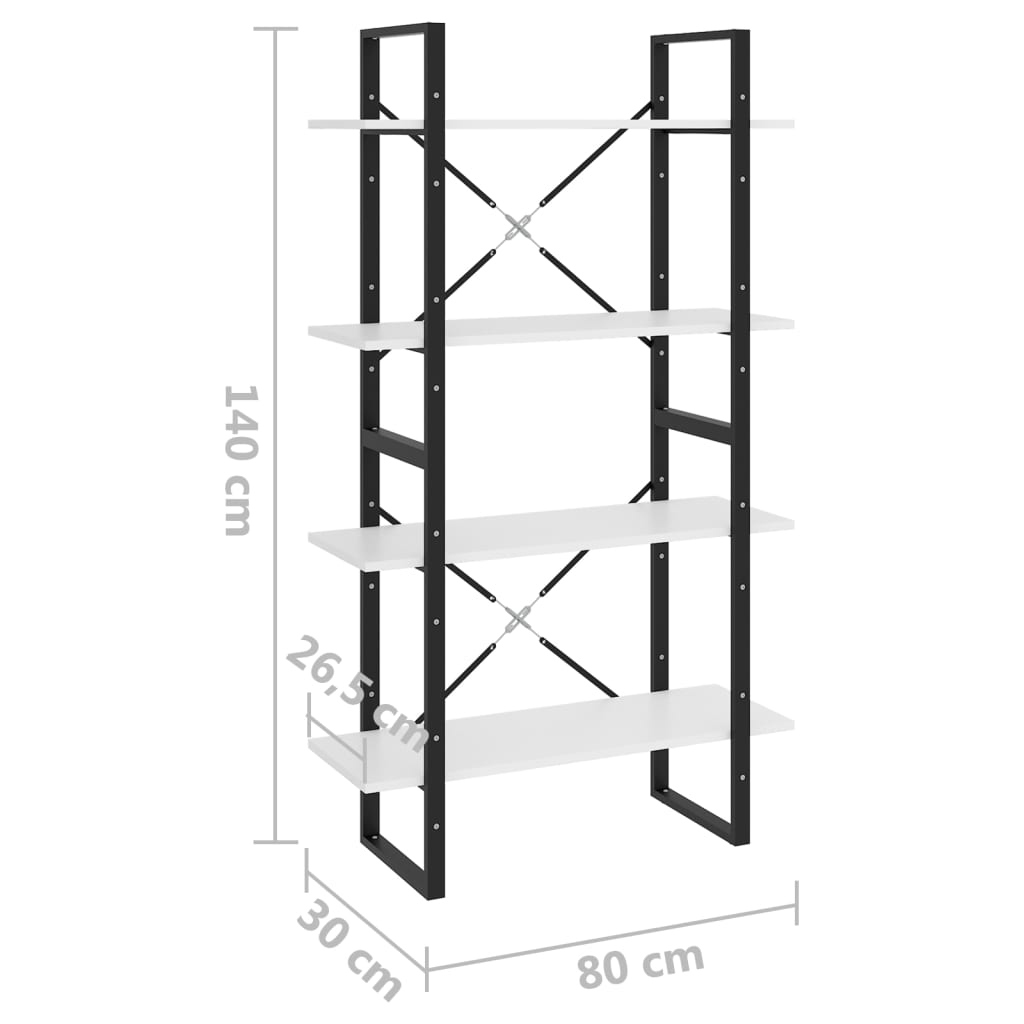 Bibliotecă cu 4 rafturi, alb, 80x30x140 cm, PAL Lando - Lando