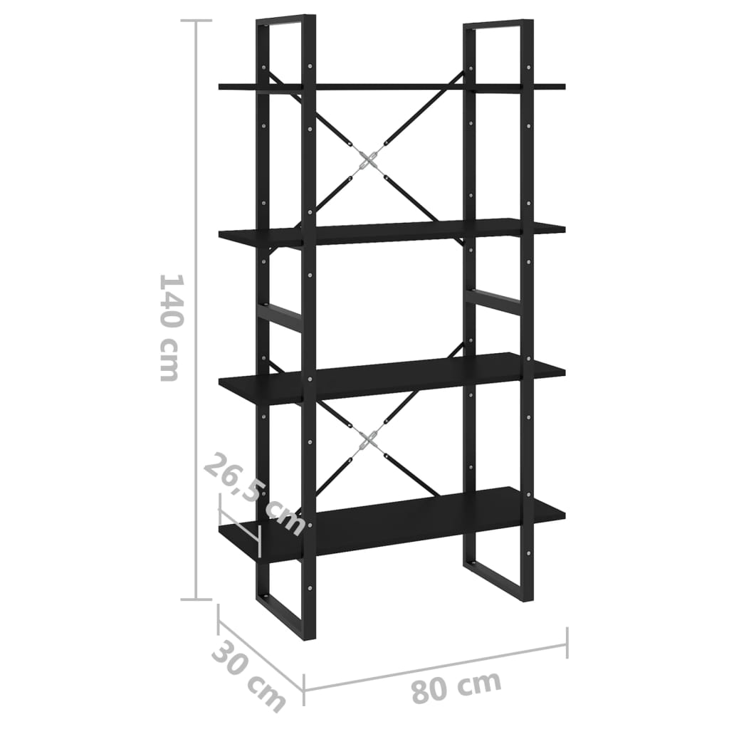 Bibliotecă cu 4 rafturi, negru, 80x30x140 cm, PAL Lando - Lando