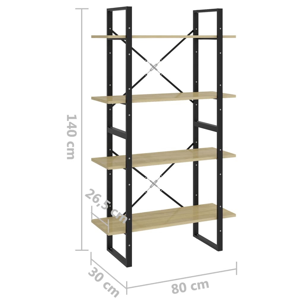 Bibliotecă 4 rafturi stejar sonoma 80x30x140 cm lemn prelucrat Lando - Lando