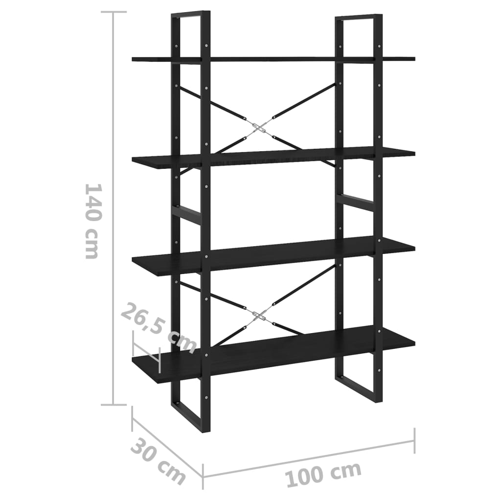 Bibliotecă cu 4 rafturi, negru, 100x30x140 cm, lemn masiv pin Lando - Lando