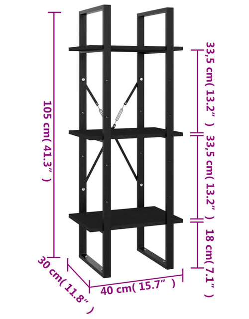 Загрузите изображение в средство просмотра галереи, Bibliotecă cu 3 rafturi, negru, 40x30x105 cm, PAL Lando - Lando
