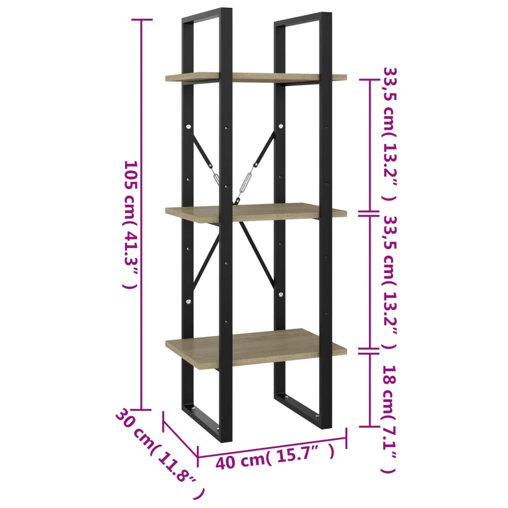 Bibliotecă cu 3 rafturi, stejar sonoma, 40x30x105 cm, PAL Lando - Lando