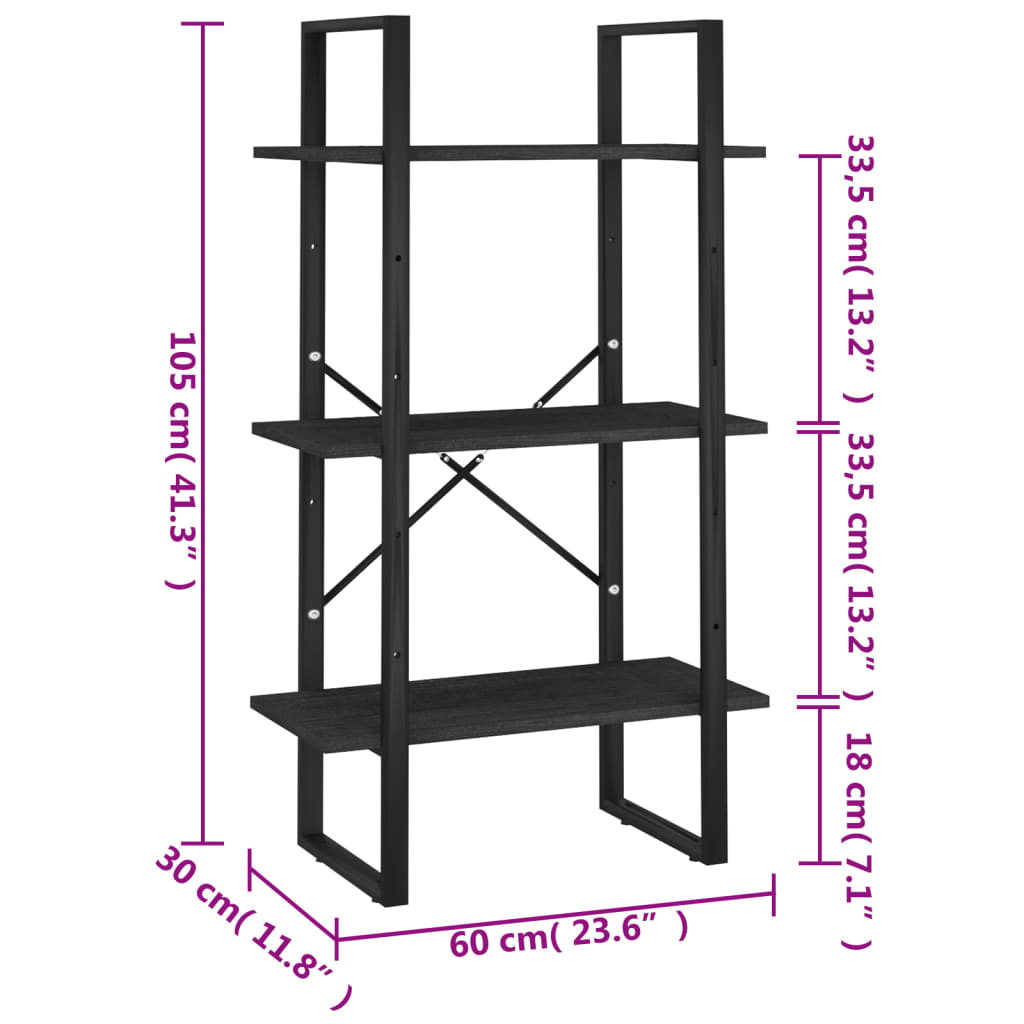 Raft de depozitare, negru, 60x30x105 cm, lemn masiv de pin Lando - Lando