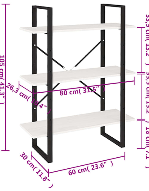 Загрузите изображение в средство просмотра галереи, Bibliotecă cu 3 rafturi, alb, 80x30x105 cm, lemn masiv de pin Lando - Lando
