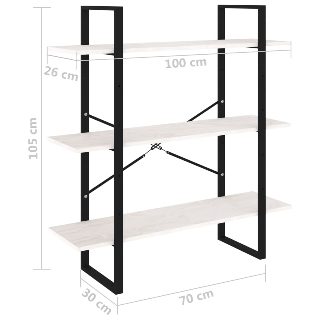 Bibliotecă cu 3 rafturi, alb, 100x30x105 cm, lemn masiv de pin Lando - Lando