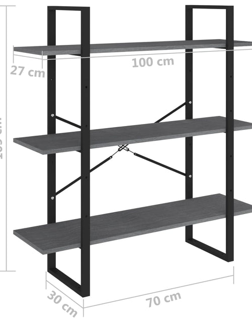 Încărcați imaginea în vizualizatorul Galerie, Bibliotecă cu 3 rafturi, gri, 100x30x105 cm, lemn masiv de pin Lando - Lando
