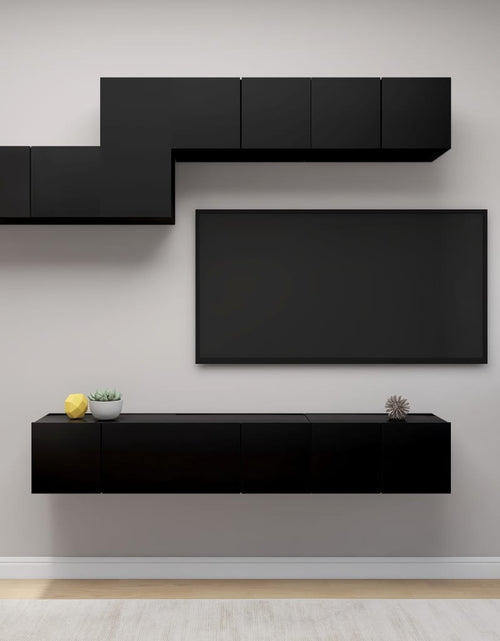 Încărcați imaginea în vizualizatorul Galerie, Set dulapuri TV, 7 piese, negru, lemn prelucrat

