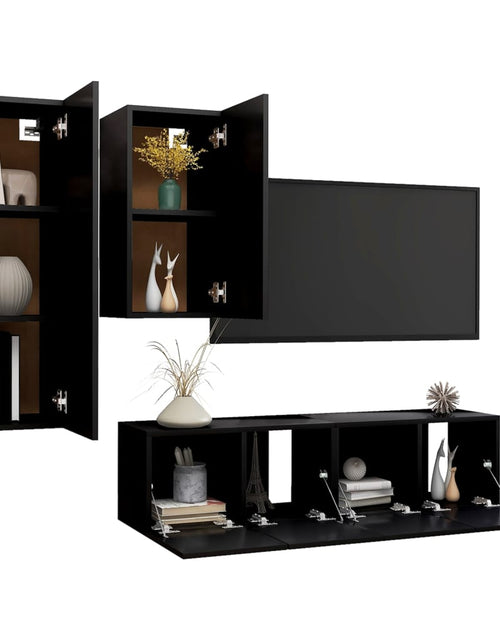 Încărcați imaginea în vizualizatorul Galerie, Set dulapuri TV, 4 piese, negru, lemn prelucrat Lando - Lando
