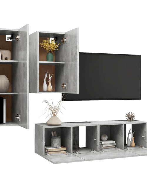 Încărcați imaginea în vizualizatorul Galerie, Set de dulapuri TV, 4 piese, gri beton, lemn prelucrat - Lando

