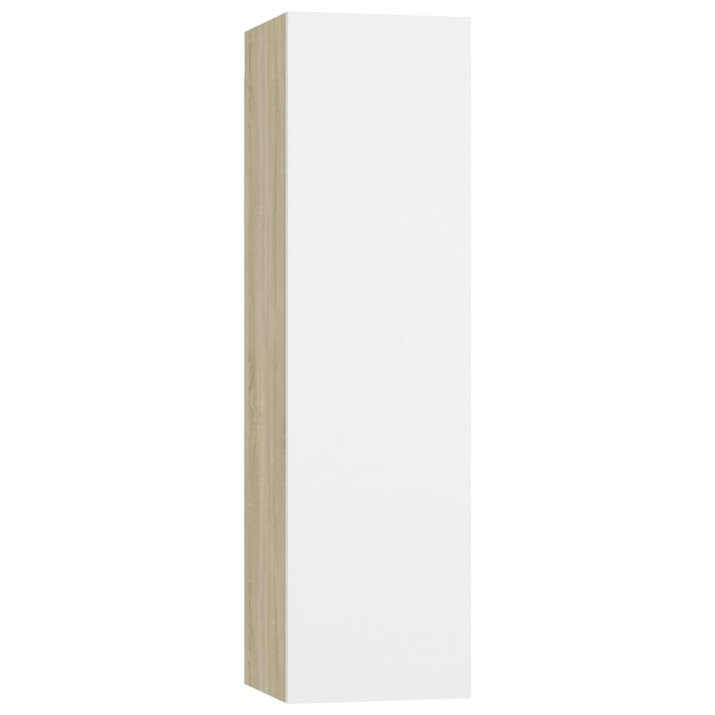 Dulap TV 4 buc alb/stejar Sonoma 30,5x30x110 cm, lemn prelucrat - Lando