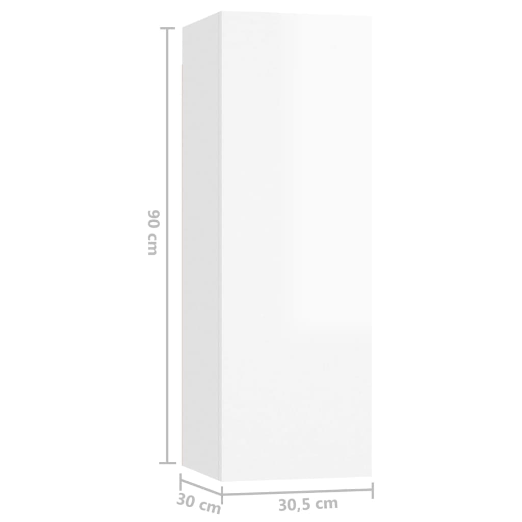 Dulap TV, 4 buc, alb extralucios, 30,5x30x90 cm, lemn prelucrat Lando - Lando