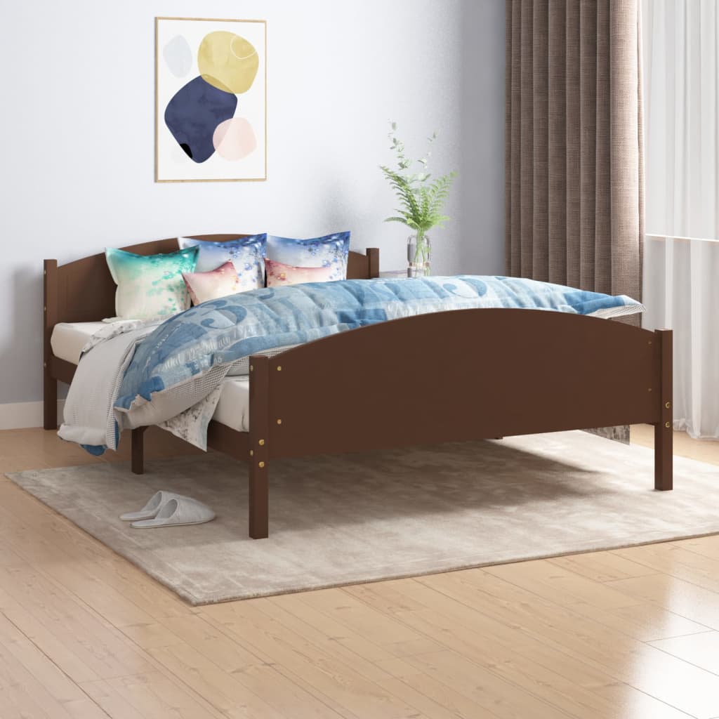 Cadru de pat, maro închis, 140x200 cm, lemn masiv de pin - Lando