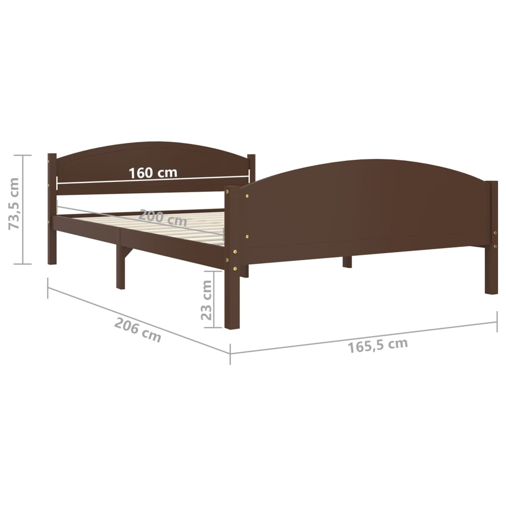 Cadru de pat, maro închis, 160x200 cm, lemn masiv de pin - Lando