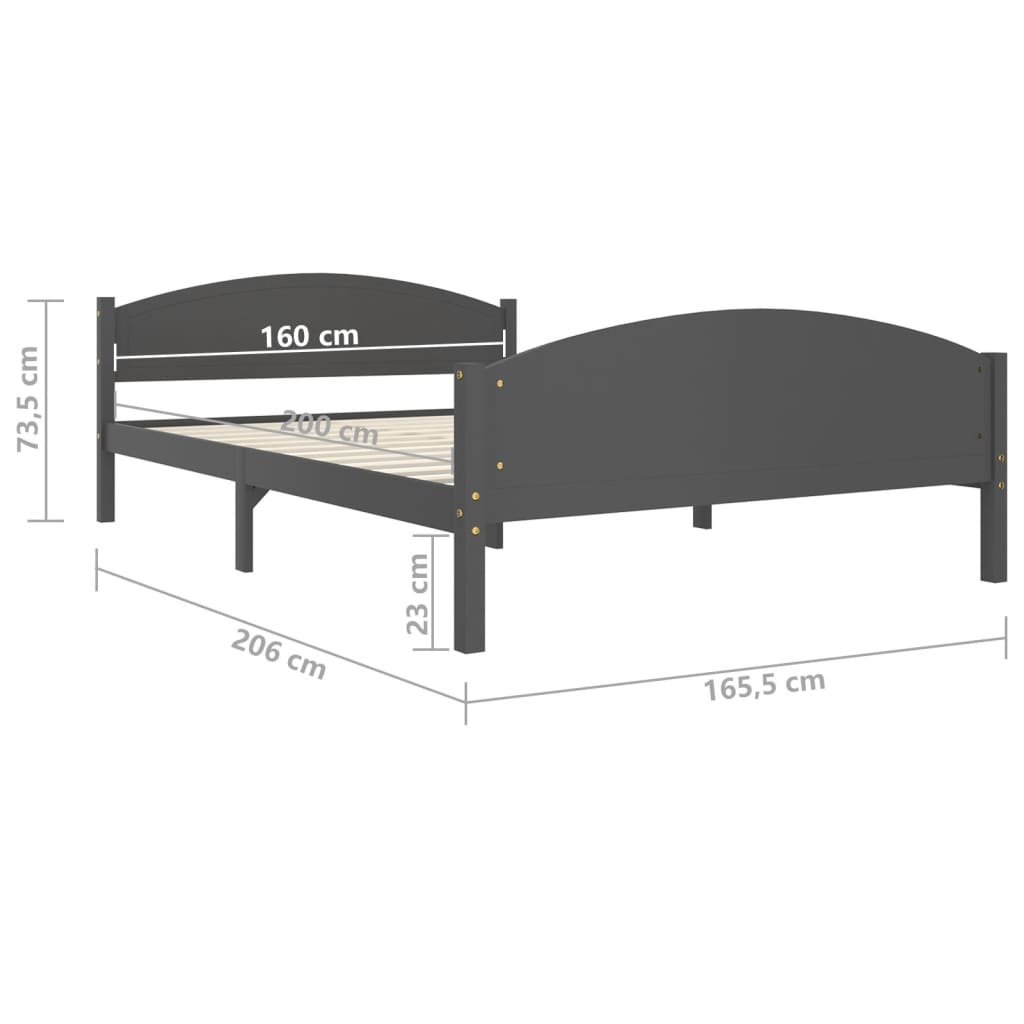 Cadru de pat, gri închis, 160x200 cm, lemn masiv de pin - Lando