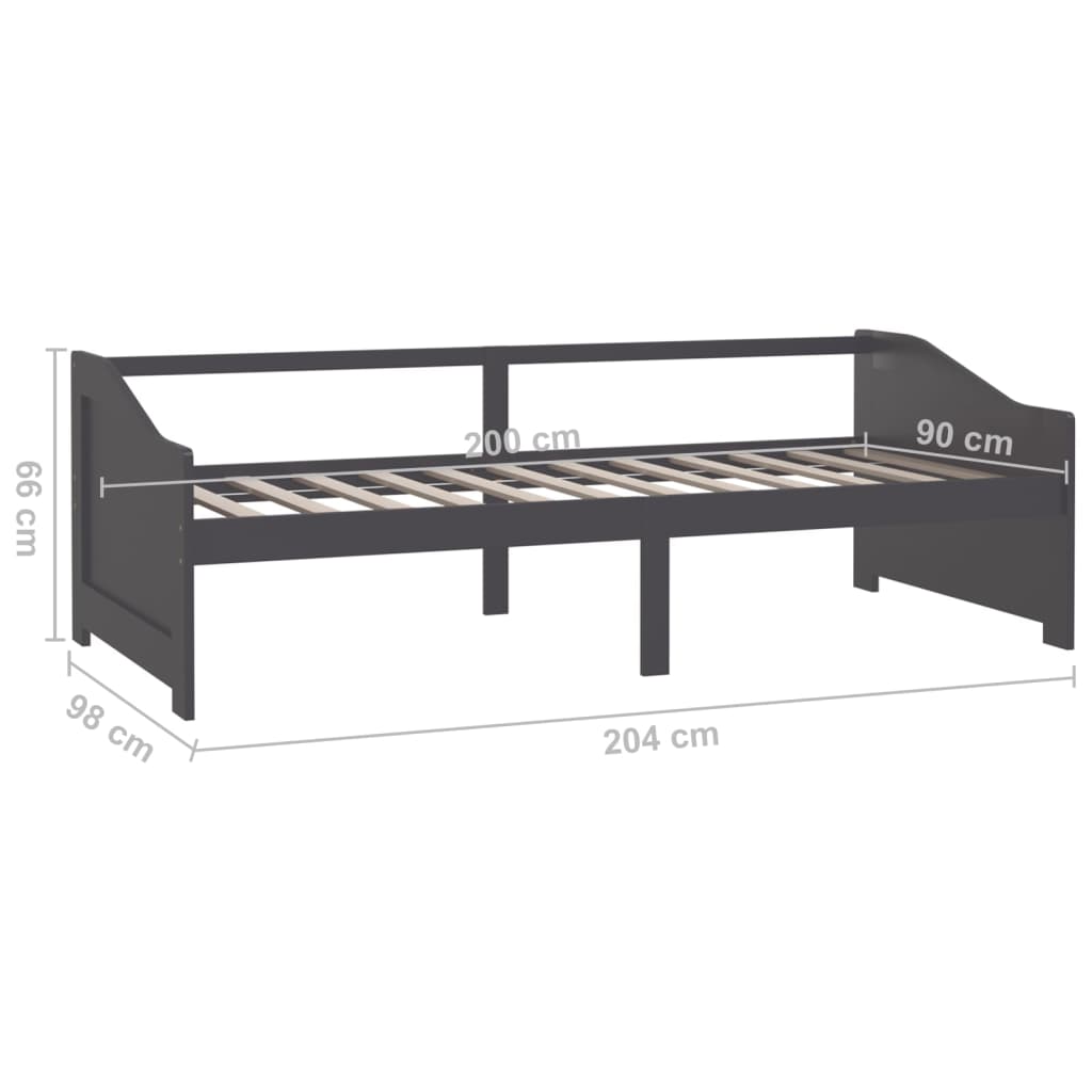 Pat de zi cu 3 locuri, gri închis, 90x200 cm, lemn masiv pin - Lando