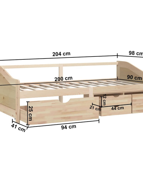 Încărcați imaginea în vizualizatorul Galerie, Pat de zi cu 3 locuri cu sertare, 90x200 cm, lemn masiv de pin - Lando
