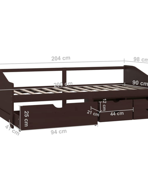 Încărcați imaginea în vizualizatorul Galerie, Pat de zi, 3 locuri, sertare, maro închis, 90x200 cm, lemn pin - Lando
