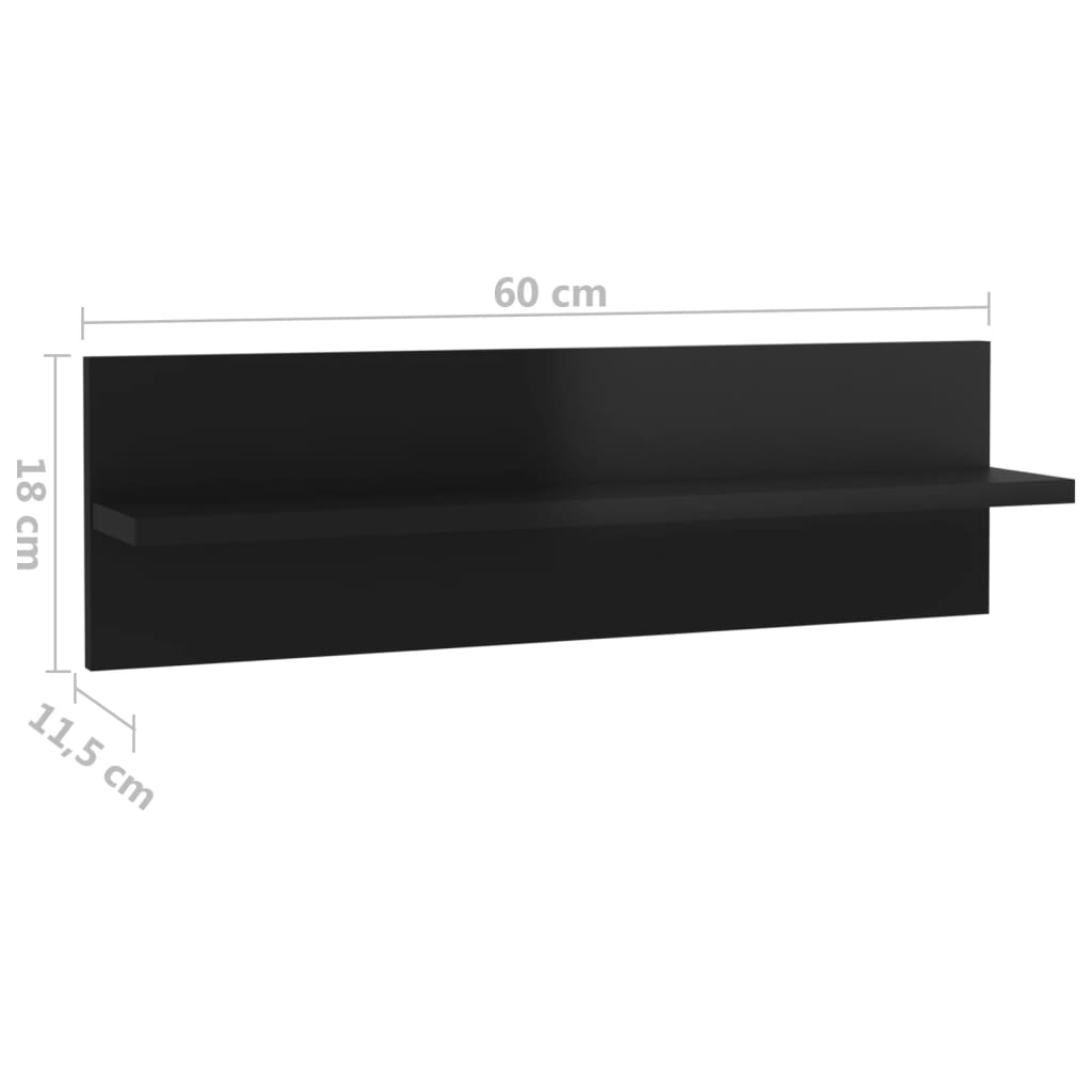 Rafturi de perete 2 buc., negru extralucios, 60x11,5x18 cm, PAL Lando - Lando