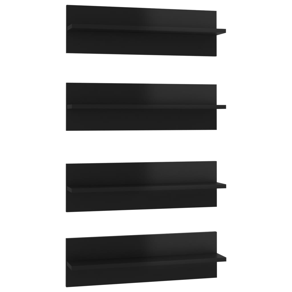 Rafturi de perete 4 buc., negru extralucios, 60x11,5x18 cm, PAL Lando - Lando