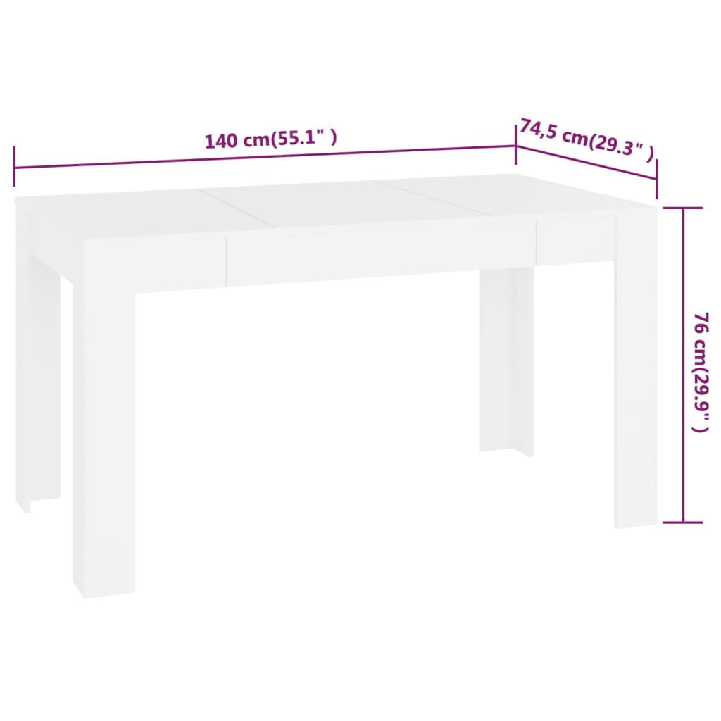Masă de sufragerie, alb, 140x74,5x76 cm, lemn prelucrat - Lando