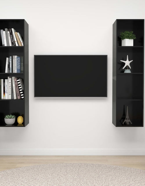 Încărcați imaginea în vizualizatorul Galerie, Dulapuri TV suspendate 2 buc., negru lucios, lemn prelucrat Lando - Lando
