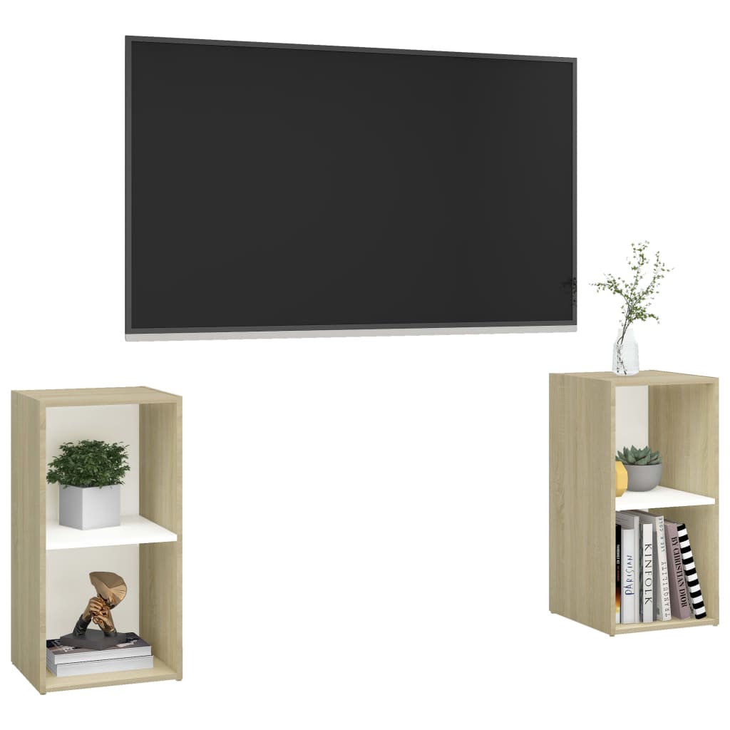 Dulap TV 2 buc alb/stejar Sonoma 72x35x36,5 cm, lemn prelucrat - Lando